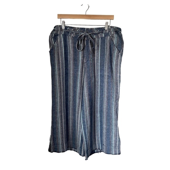 Democracy "Flex"-Ellent Womens Sz 14 Wide Cropped Pants Striped Linen Blend Blue - Picture 1 of 14